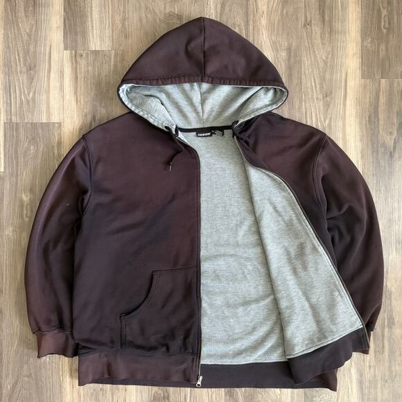 Vintage Faded Black Waffle Lined Hoodie Size XL Distressed Zip Thermal Gradient - Picture 1 of 9